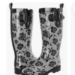 Capelli of New York Black and White Floral Rain Boots